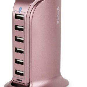 Aduro 40W 6-Port USB Desktop Charging Station Hub Wall Charger for iPhone iPad Tablets Smartphones with Smart Flow (Rose Gold)