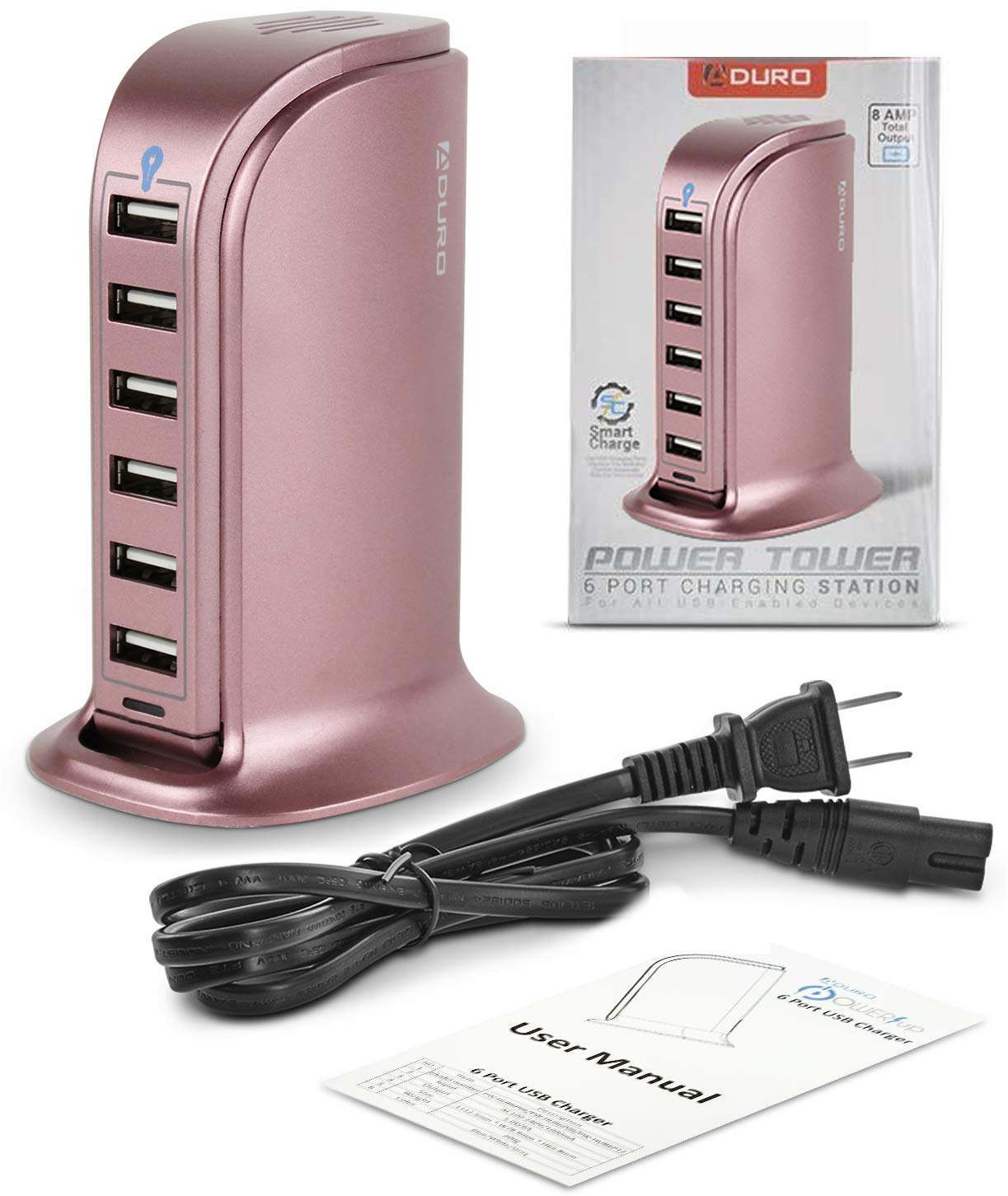 Aduro 40W 6-Port USB Desktop Charging Station Hub Wall Charger for iPhone iPad Tablets Smartphones with Smart Flow (Rose Gold)
