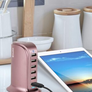 Aduro 40W 6-Port USB Desktop Charging Station Hub Wall Charger for iPhone iPad Tablets Smartphones with Smart Flow (Rose Gold)