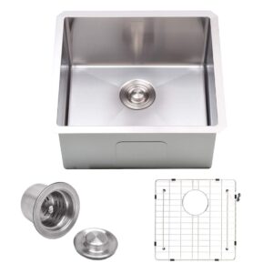 vadania 20-inch kitchen bar sink, 20"x18"x10", single bowl, undermount, 18 gauge t304 stainless steel, satin finish, with strainer & bottom grid, cupc listed