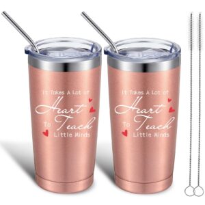 boao 2 pcs it takes a big heart to teach minds travel cup, teacher appreciation gifts men women personalized birthday christmas graduation thank you gifts for teachers, 20 oz