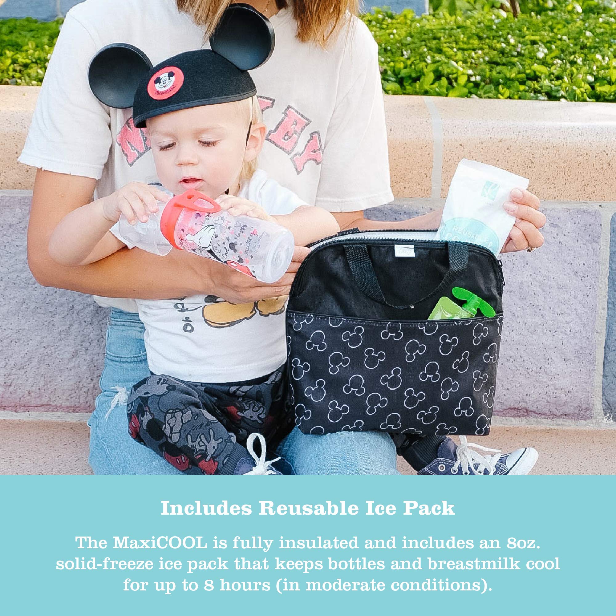 Disney Baby by J.L. Childress MaxiCOOL 4-Bottle Breastmilk Cooler, Baby Bottle Bag & Baby Food Bag - Breastmilk Cooler Bag for Travel - Mickey, Black