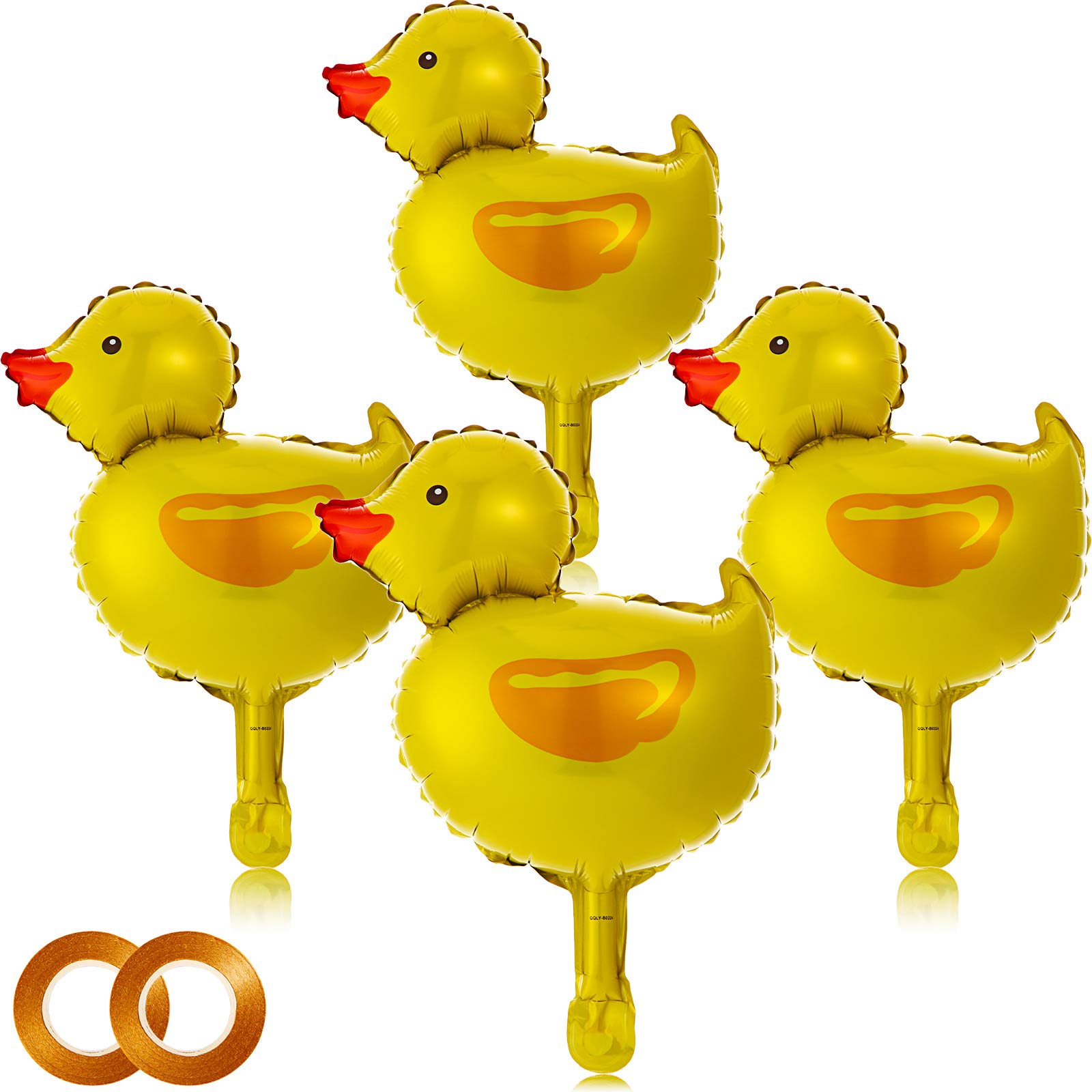 Gejoy 16 Pieces Mini Duck Balloon Foil Balloons with 2 Rolls Gold Ribbons for Birthday Baby Shower Party Decoration