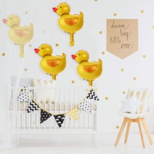 Gejoy 16 Pieces Mini Duck Balloon Foil Balloons with 2 Rolls Gold Ribbons for Birthday Baby Shower Party Decoration