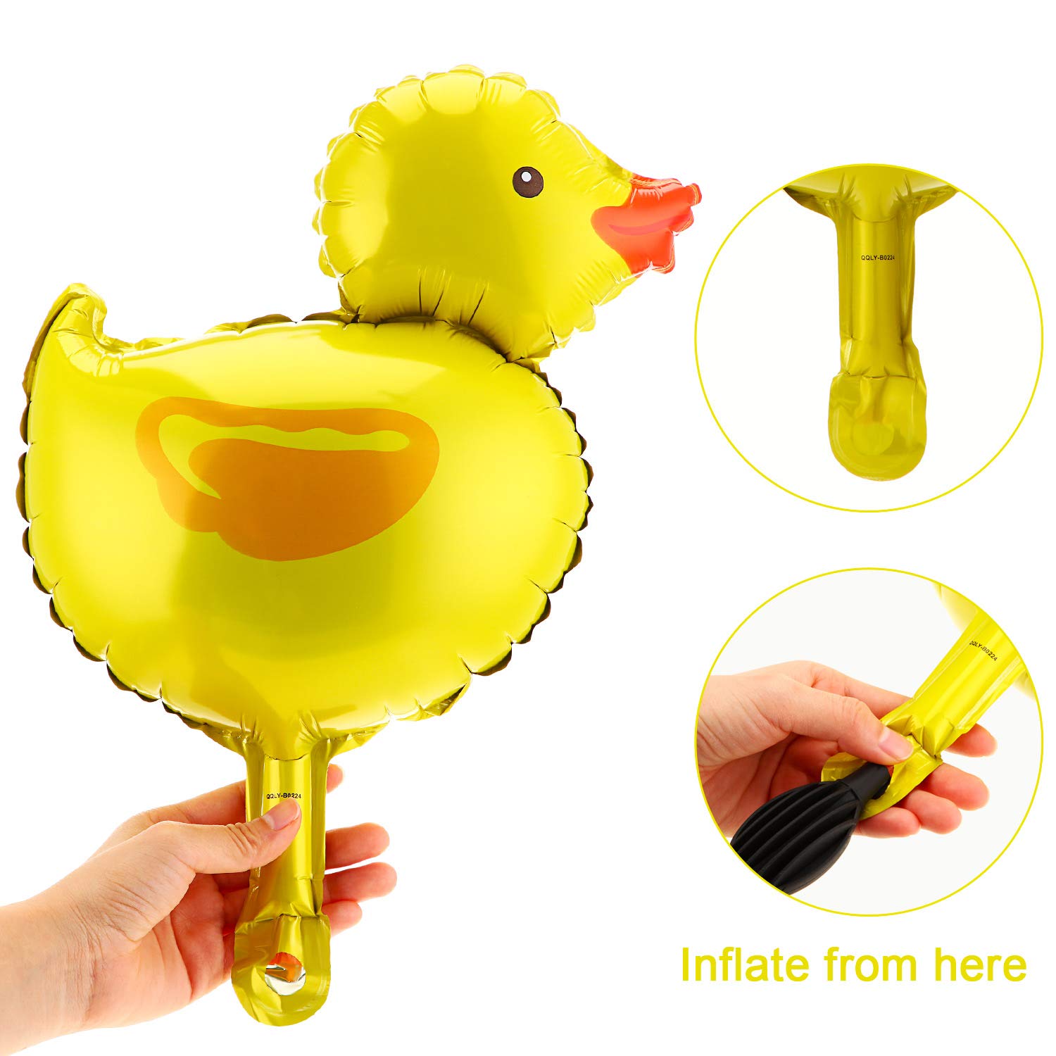 Gejoy 16 Pieces Mini Duck Balloon Foil Balloons with 2 Rolls Gold Ribbons for Birthday Baby Shower Party Decoration