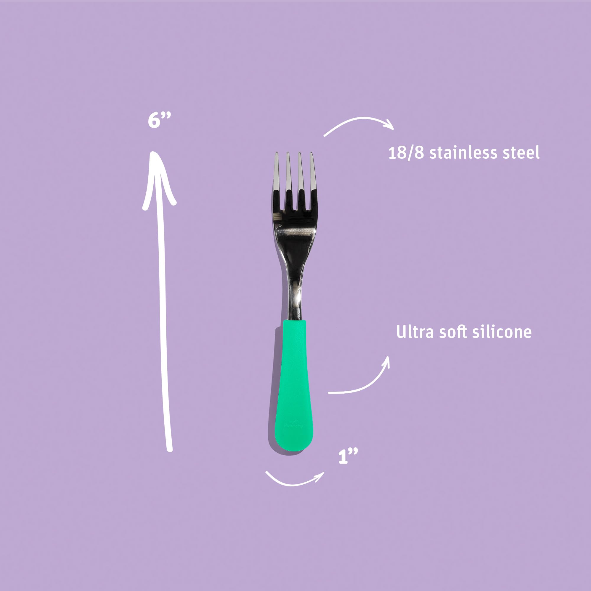 Avanchy Baby Fork Set, Stainless Steel and Silicone Spork Utensils, Toddler Baby Led Weaning Silverware Cutlery Flatware, Kids First Self Feeding 2 Pack, Green Forks