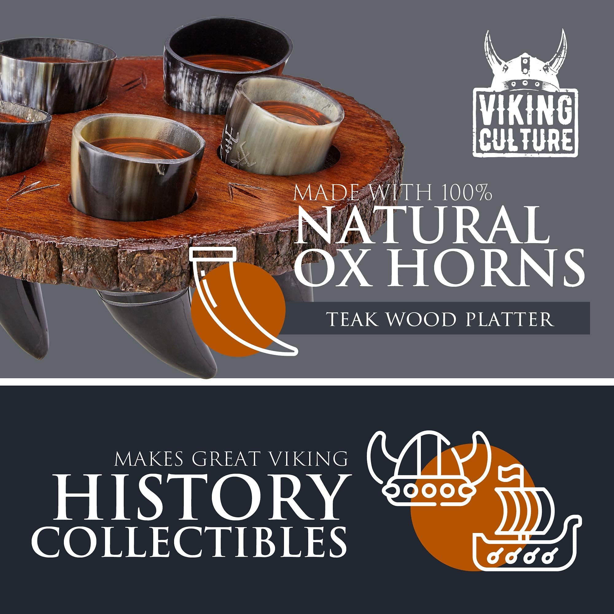 Viking Culture Viking Horn Drinking Cup Shot Glasses with Vintage Axe Bottle Opener, Coasters, and Rustic Wood Display Stand, Toasting Vessels for Party, Event, Bachelors