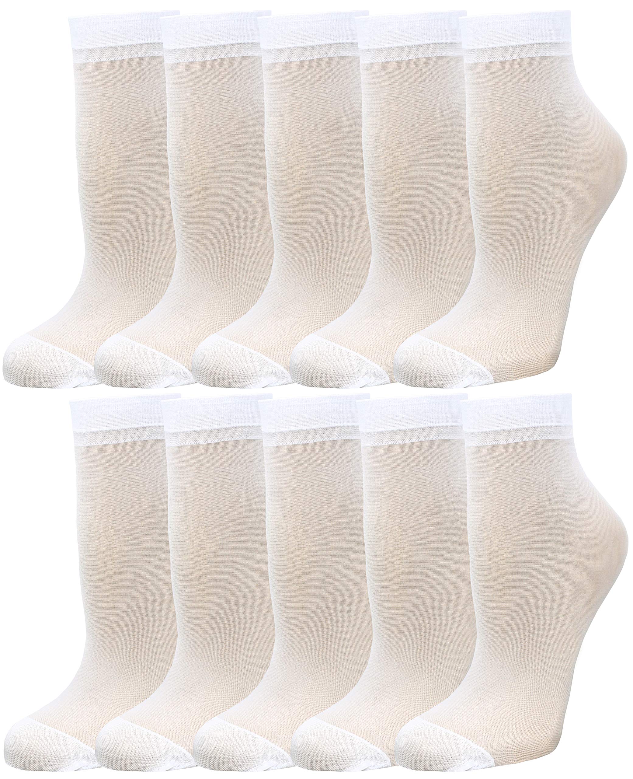 10 Pairs Women's Soft Ankle High Sheer Socks Hosiery (10Pairs White)