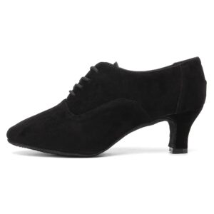 hipposeus latin dance shoes for women with closed toe lace up ballroom latin salsa tango dance practice shoes low heel 2.33",black, 7 b(m) us