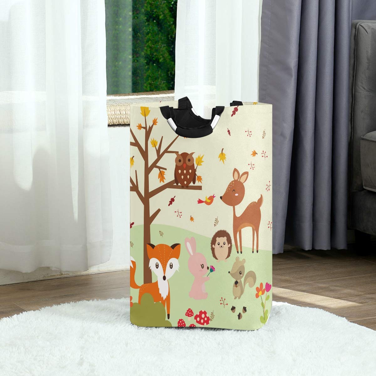 senya Forest Fox with Owls Large Storage Basket Collapsible Organizer Bin Laundry Hamper for Nursery Clothes Toys