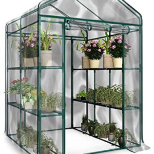 Greenhouse - Walk in Greenhouse with 8 Sturdy Shelves and PVC Cover for Indoor or Outdoor Use - 56 x 56 x 76-Inch Green House by Home-Complete