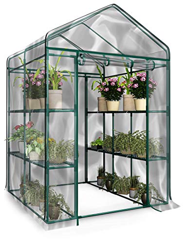 Greenhouse - Walk in Greenhouse with 8 Sturdy Shelves and PVC Cover for Indoor or Outdoor Use - 56 x 56 x 76-Inch Green House by Home-Complete