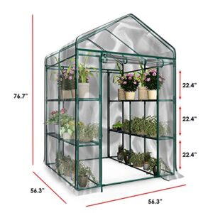 Greenhouse - Walk in Greenhouse with 8 Sturdy Shelves and PVC Cover for Indoor or Outdoor Use - 56 x 56 x 76-Inch Green House by Home-Complete