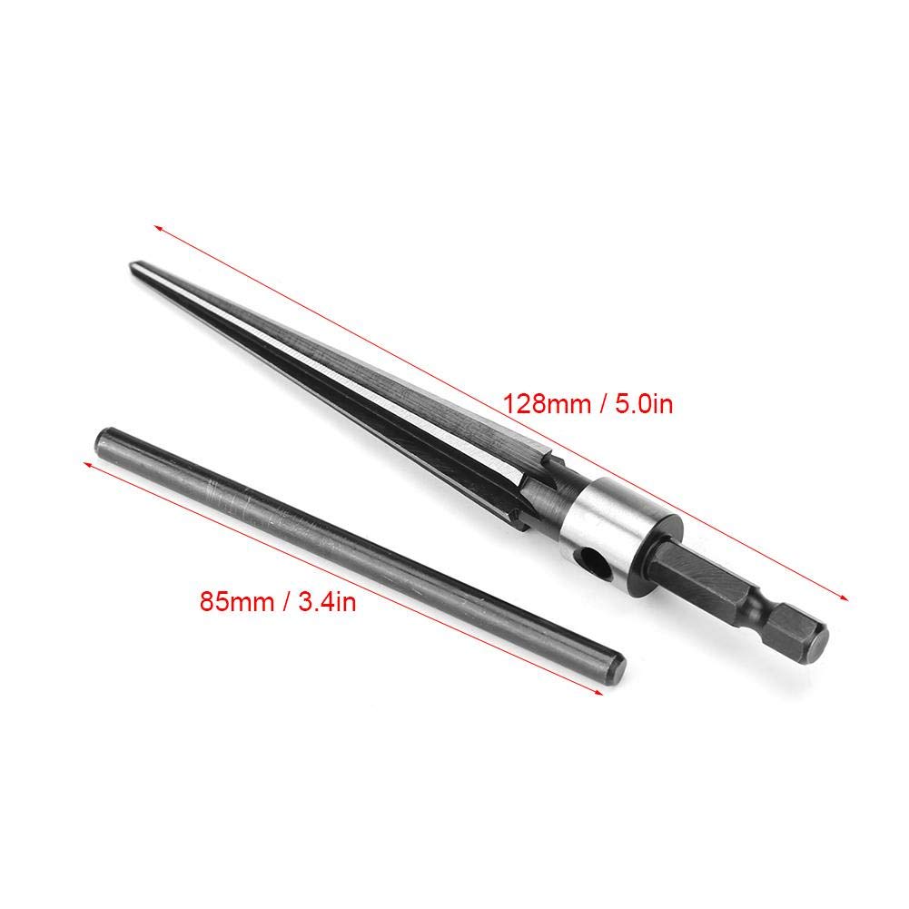 T Handle Tapered Reamer Tool 3-13mm(1/8-1/2 ), 6 Fluted Chamfer Bridge Pin Hole Handheld Chaser, 45# Steel 1/4" Hex Shank Durable for Chamfering Taper Holes Countersink Latches Guitar