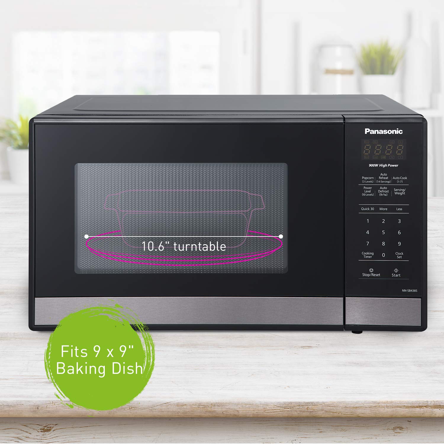 Panasonic NN-SB438S Compact Microwave Oven, 0.9 cft, Black Stainless Steel