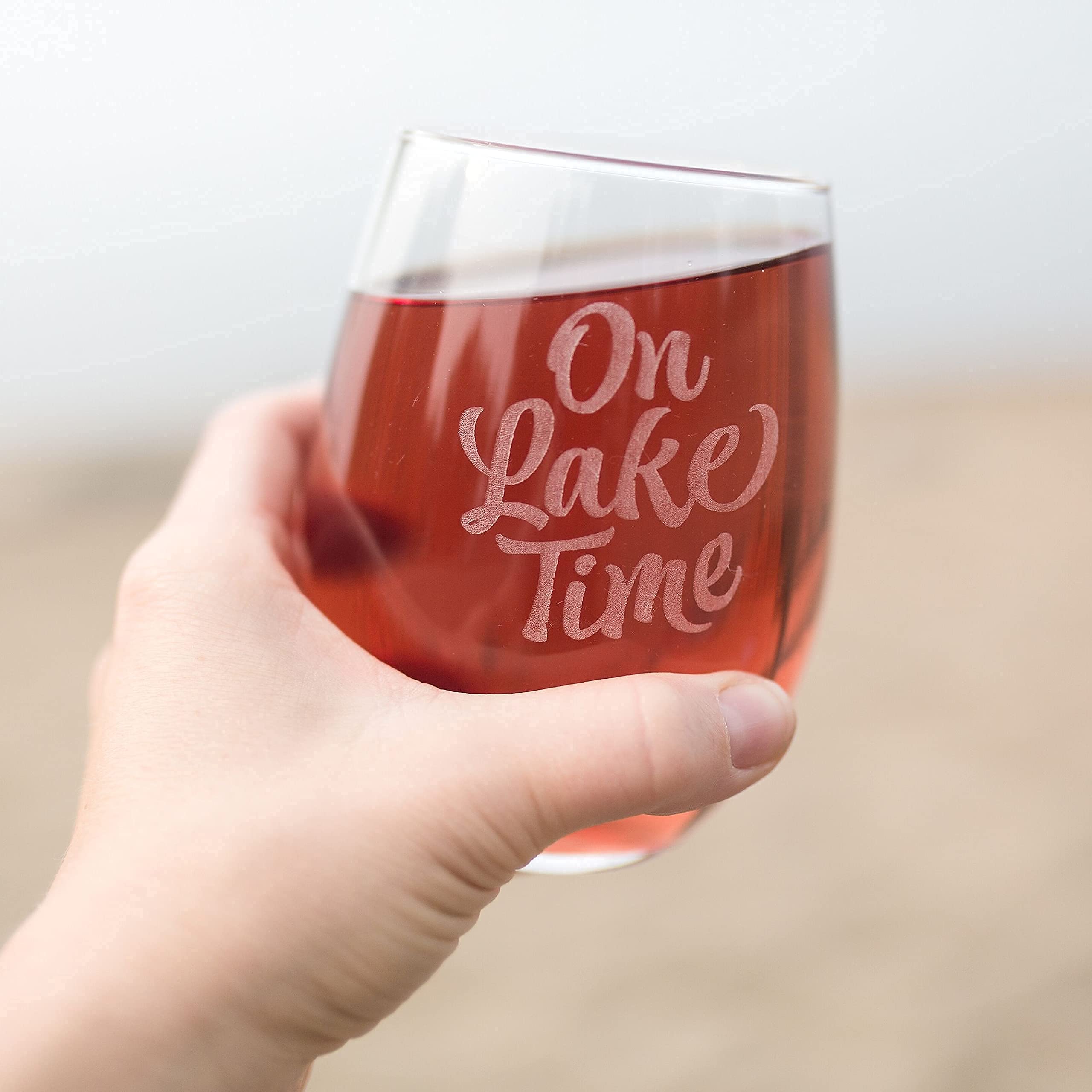 On Lake Time - Lake House Wine Glasses, Lakehouse Decor for the Home, Lake House Gifts, Set of 2