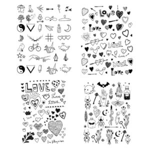 sanerlian black love heart temporary tattoo sticker geometry waterproof women girls neck chest hand 15x11cm set of 4