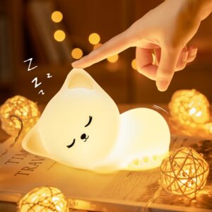 mubarek night light for kids lamp cat lamp, 16 colors+tap+silicone cute night light for kids night light, usb rechargeable cordless night lights for kids room,baby night light cat night light for kids