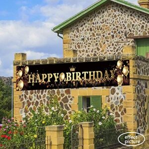 Ushinemi Happy Birthday Banner Party Signs for Birthday Backdrop, Large, Black and Gold