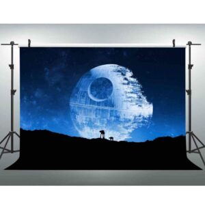eoa 7(w) x5(h) ft blue death star photography backdrop galactic superweapon star wars fans background man cave tapestry banner studio props