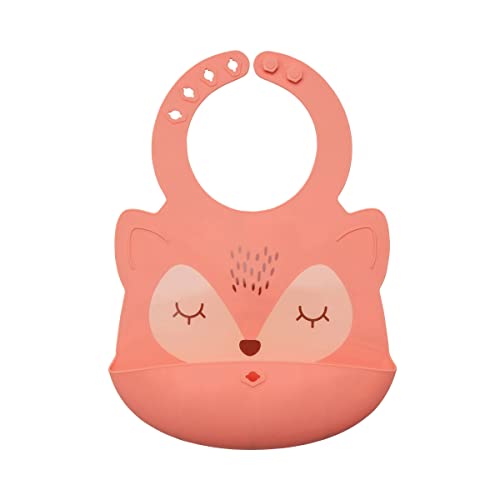 Tiny Twinkle Roll-Up Silicone Bib - Soft, Durable, Easy Clean Waterproof Silicone Bibs With Food Catcher (Coral, Infant)