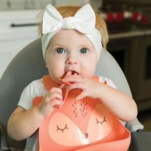 Tiny Twinkle Roll-Up Silicone Bib - Soft, Durable, Easy Clean Waterproof Silicone Bibs With Food Catcher (Coral, Infant)