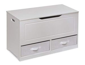 badger basket kid's up & down toy box and organizer with two reversible fabric bins - white