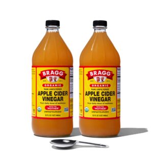 Bragg Organic Apple Cider Vinegar With the Mother– USDA Certified Organic – Raw, Unfiltered All Natural Ingredients, 32 Fl Oz W/Measuring Spoon, 2 Pack