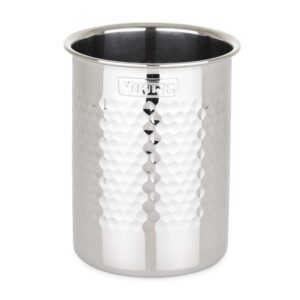 viking culinary hammered stainless steel utensil holder, dishwasher safe,silver 6.75" x 4.75"