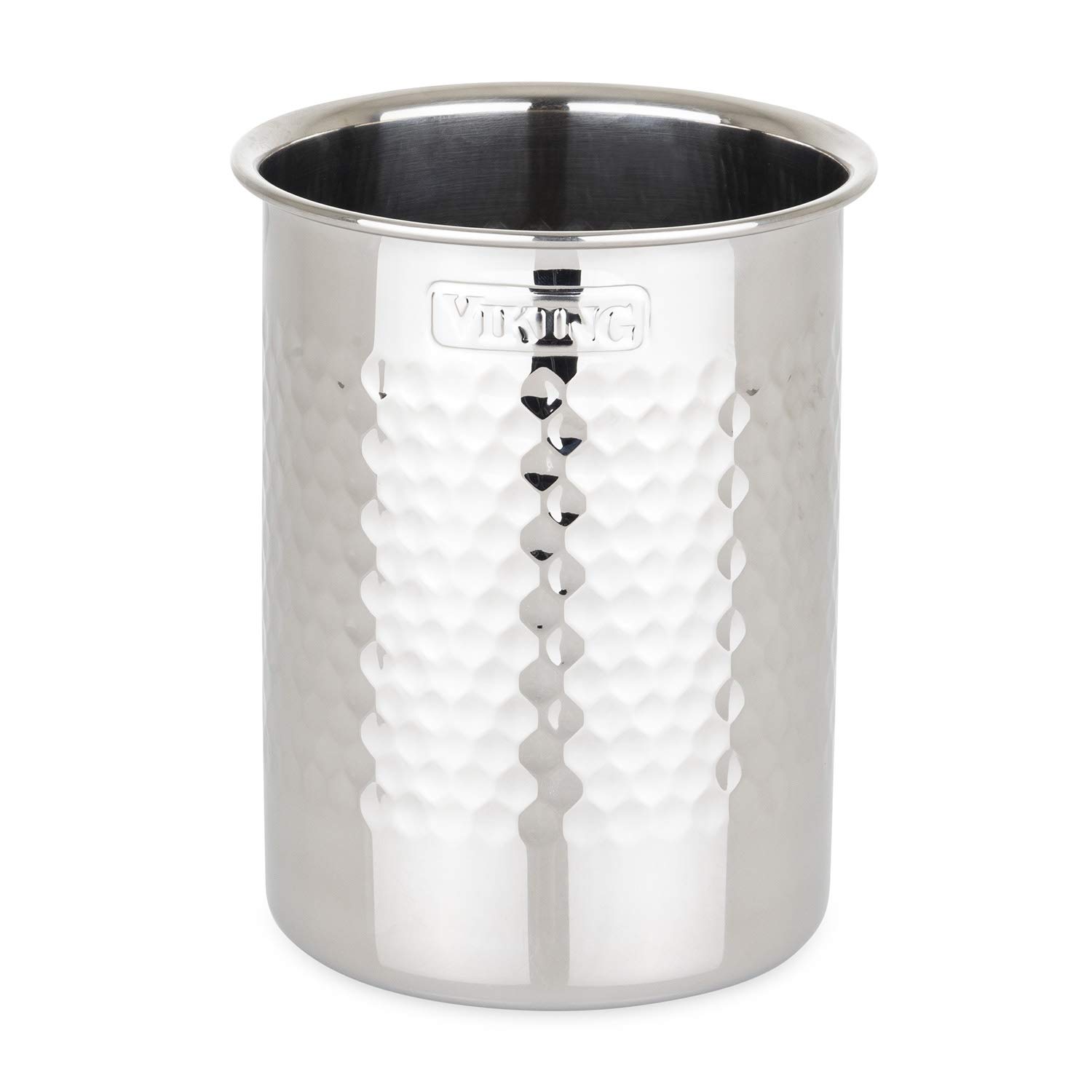 Viking Culinary Hammered Stainless Steel Utensil Holder, Dishwasher Safe,Silver 6.75" x 4.75"