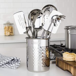 Viking Culinary Hammered Stainless Steel Utensil Holder, Dishwasher Safe,Silver 6.75" x 4.75"