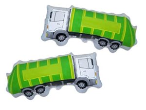 garbage truck balloon - 2 large trash truck foil balloons - garbage truck birthday party supplies - perfect for birthday parties, events, decoration, or a truck party - ribbon included (green) (green)