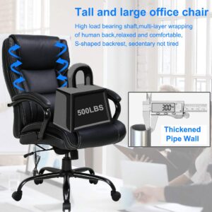 Big and Tall Executive Office Chair - Heavy Duty 500lbs Wide Seat PU Leather Swivel Rolling, Ergonomic Desk Computer Chair w/High Back & Lumbar Support Arms for Home Office Black