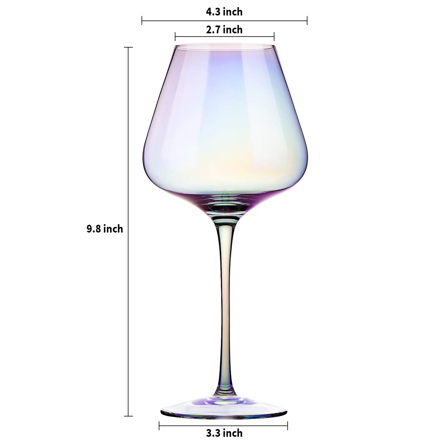 E-liu Red Wine Glasses Crystal Glass, 23 oz. Large Bowl, Long Stemmed Glassware - For Wine Tasting, Birthday, Anniversary or Wedding Gifts – Set of 2, Iridescent