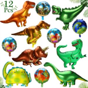 dinosaur balloons dinosaur party supplies, 12 pieces dinosaur foil balloons aluminum mylar helium jungle balloons for birthday weddings graduation party baby shower jungle theme party supplies