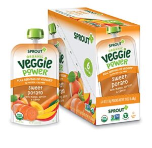 sprout organic baby food, stage 4 toddler pouches, sweet potato veggie power pack, 4 oz purees (pack of 12)