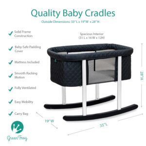 Green Frog Bassinet/Cradle | Gentle Rocking | Mesh Windows | Infant Safe Mattress | Hidden Wheels for Easy Movement | Washable | Lightweight and Transportable (Black Diamond)