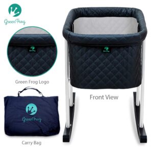 Green Frog Bassinet/Cradle | Gentle Rocking | Mesh Windows | Infant Safe Mattress | Hidden Wheels for Easy Movement | Washable | Lightweight and Transportable (Black Diamond)