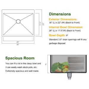 Bonnlo 30 Inch Top mount Kitchen Sink Drop-in, Farmhouse Kitchen Sink with Sink Protector 18 Gauge, Workstation Sink, 304 Stainless Steel Single Bowl for RV, Travel Trailer, Garage, 30x22x9