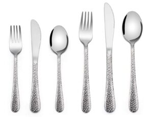 12 piece kids utensils silverware set, e-far stainless steel hammered toddler cutlery child flatware progress set, small adult diet tableware include fork spoon knife, mirror finished, dishwasher safe