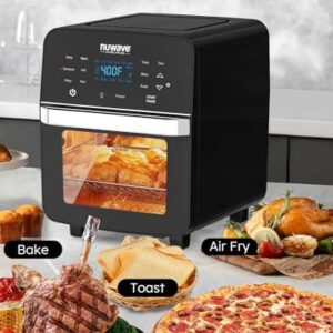 Nuwave Brio Air Fryer Oven, 15.5Qt X-Large Family Size, SS Rotisserie Basket &Skewer-Kit, Reversible Ultra Non-Stick Grill/Griddle Plate, Powerful 1800W, Integrated Smart Thermometer,Black