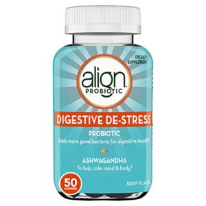 align probiotic, digestive de-stress, probiotic for women and men with ashwagandha, helps with a healthy response to stress, gluten free, soy free, vegetarian, 50 gummies