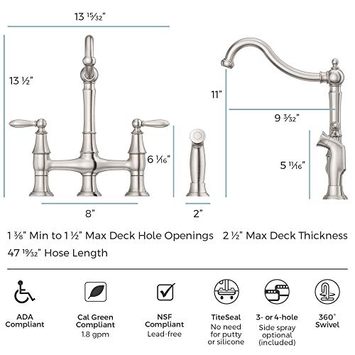 Pfister Courant Kitchen Faucet with Side Sprayer, 2-Handle, High Arc, Stainless Steel Finish, F0314COS