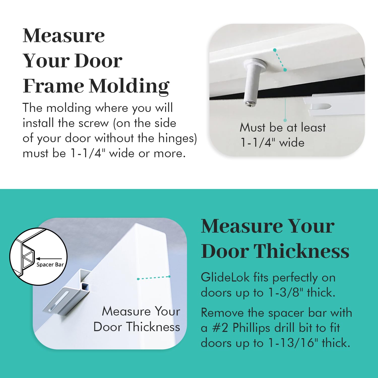 4 Pack - GlideLok Child Safety Door Top Lock Made of Durable Metal (Not Plastic Like Other Models) | for Childproofing Interior/Exterior Doors | Adults Can Open Door from Both Sides