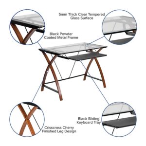 Flash Furniture Work From Home Kit - Glass Desk with Keyboard Tray, Ergonomic Mesh Office Chair and Filing Cabinet with Lock & Inset Handles