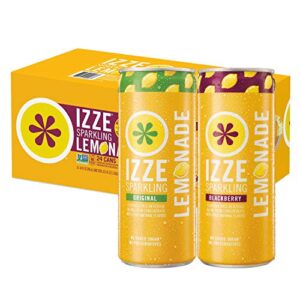 izze sparkling juice lemonade drink, real fruit juice, no added sugar or preservatives, lemonade variety pack, 8.4oz sleek cans (24 pack)