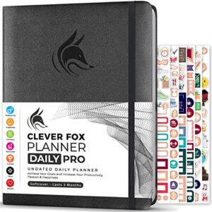 clever fox planner daily pro - 8.5 x 11" a4 size daily life planner and gratitude journal to increase productivity, time management and hit your goals - undated - lasts 3 months (silver black)