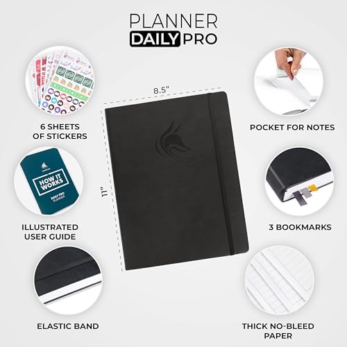 Clever Fox Planner Daily PRO - 8.5 x 11" A4 Size Daily Life Planner and Gratitude Journal to Increase Productivity, Time Management and Hit Your Goals - Undated - Lasts 3 Months (Silver Black)