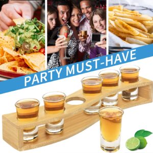 LINALL Shot Glasses 6pcs Shot Glass Set 1oz/30ml Shot Glass Holder Heavy Base for Whisky Tequila 6 Shot Glass Serving Tray (6pcs)