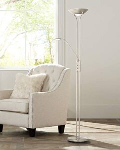360 lighting canby modern torchiere floor lamp standing with side light led 72" tall brushed nickel silver metal white acrylic diffuser for living room reading house bedroom home office